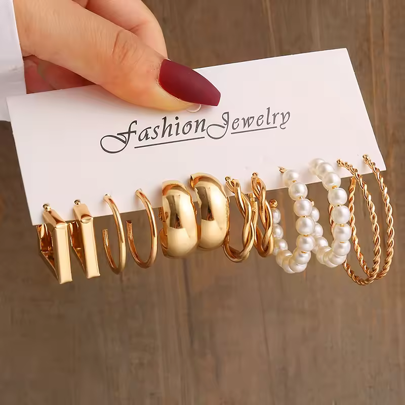 Gold Color Vintage Geometry Pearl Earrings Set