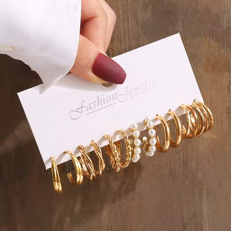 Gold Color Vintage Geometry Pearl Earrings Set