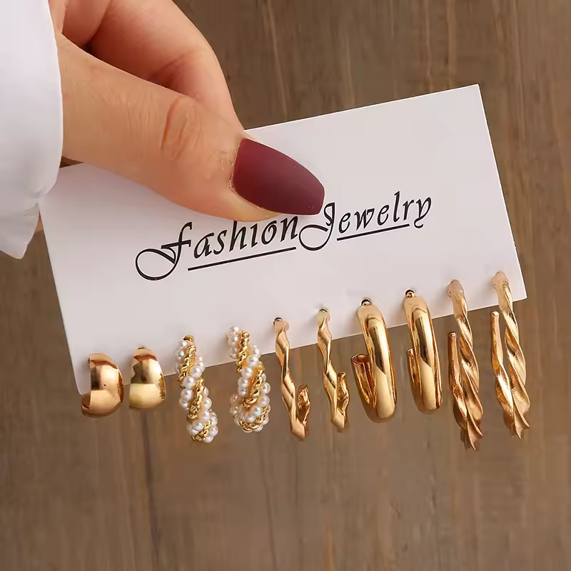 Gold Color Vintage Geometry Pearl Earrings Set