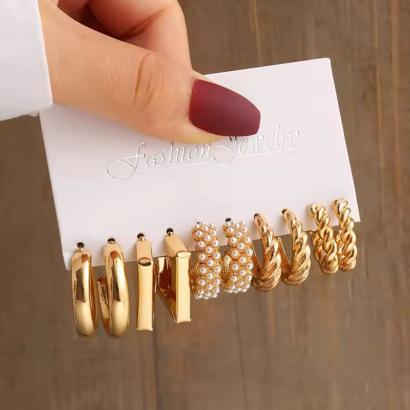 Gold Color Vintage Geometry Pearl Earrings Set