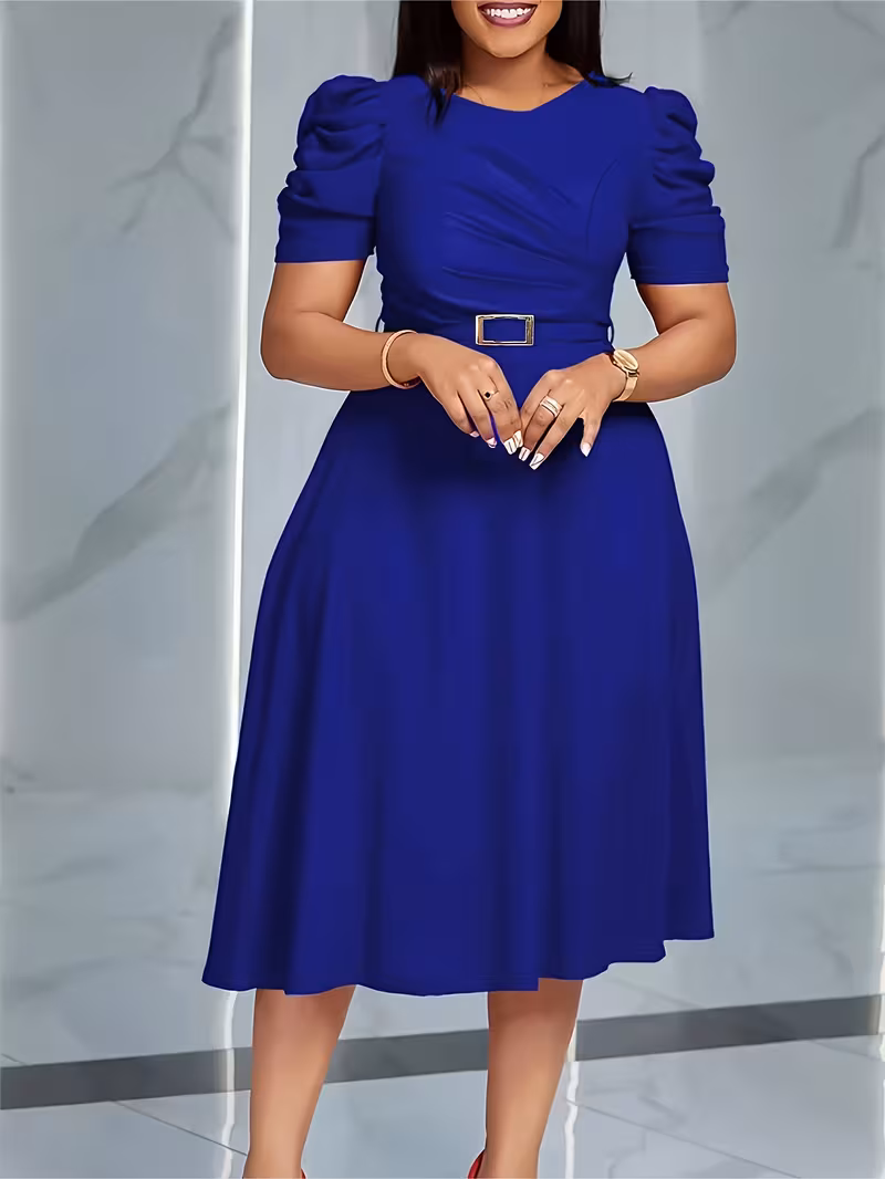 Women'S Elegant V-Neck Ruched Midi Dress