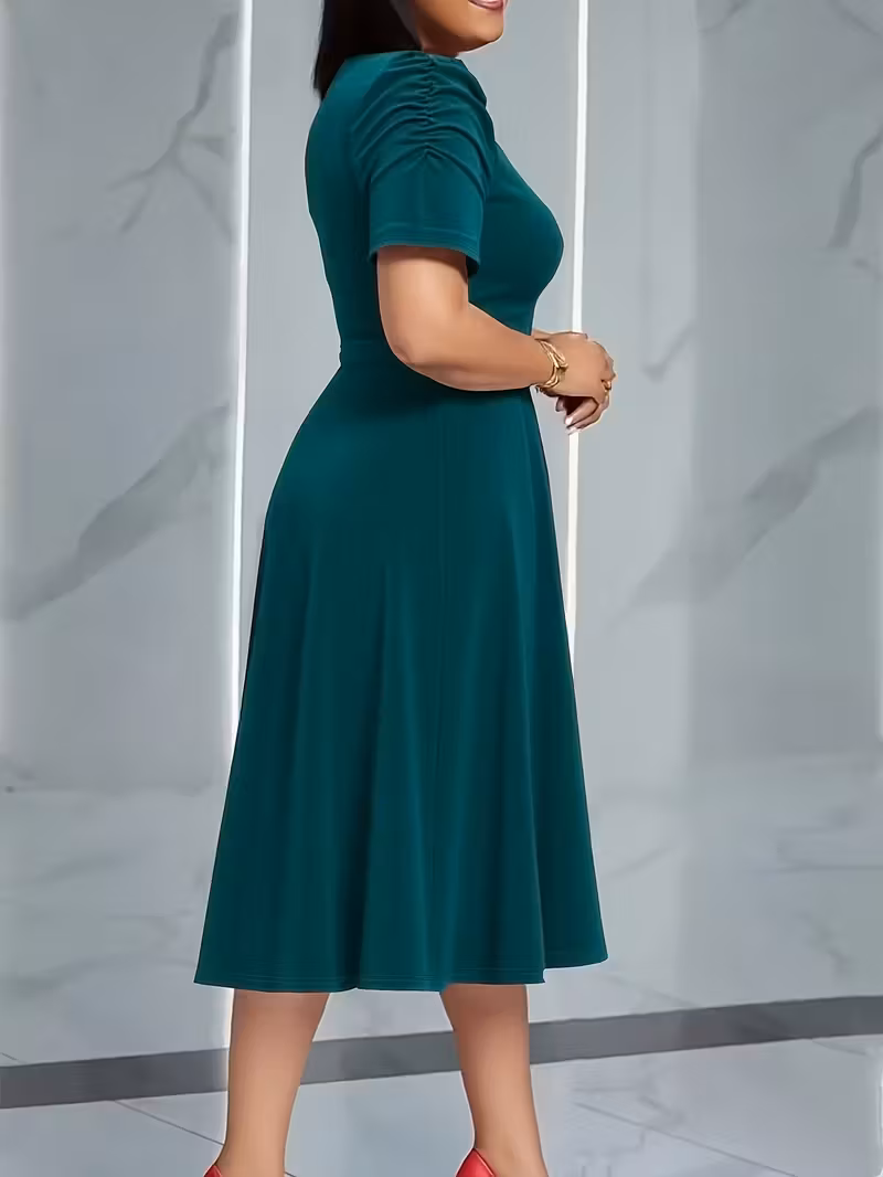 Women'S Elegant V-Neck Ruched Midi Dress