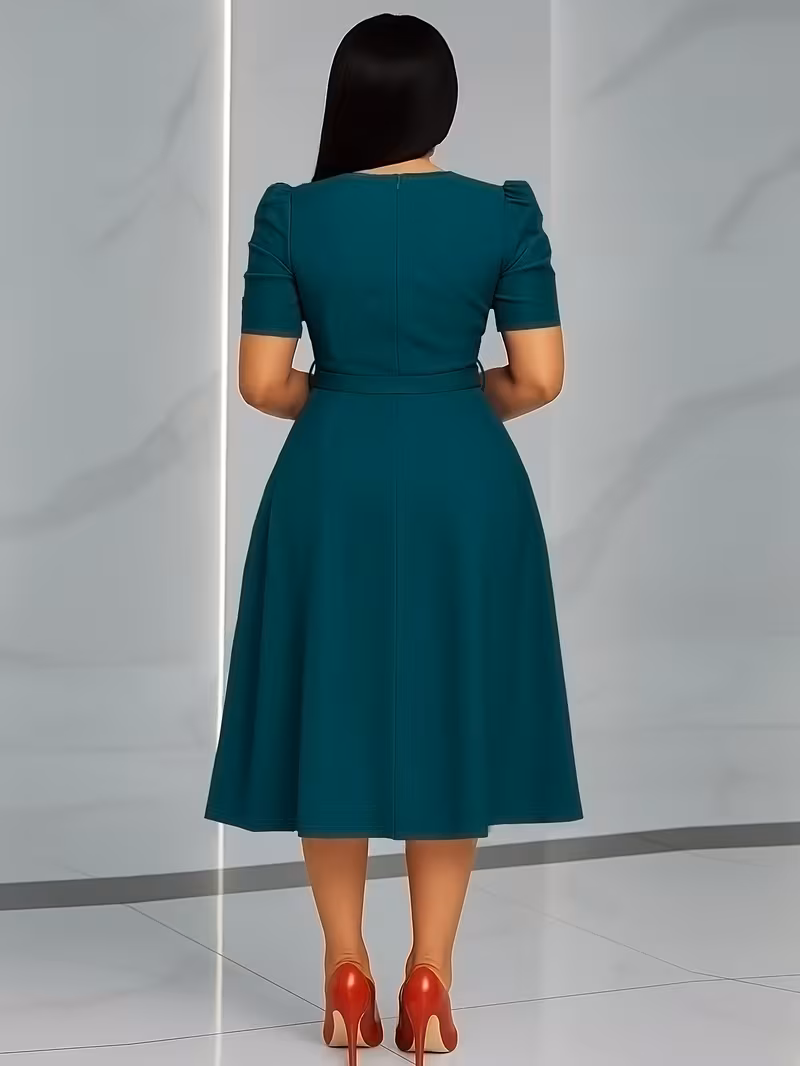 Women'S Elegant V-Neck Ruched Midi Dress