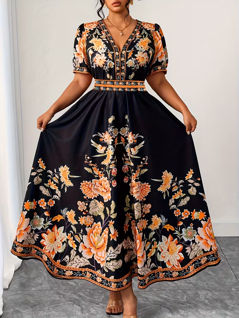 Plus Size, Women's Floral maxi Dress
