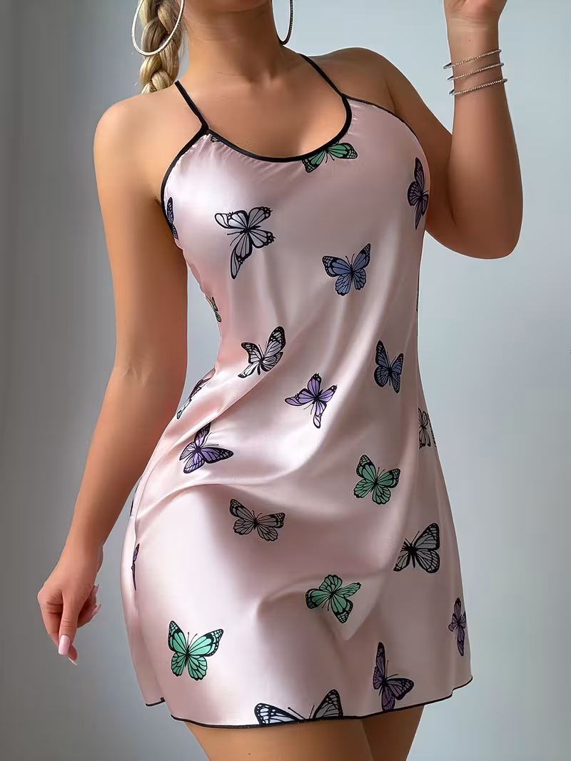 Women's Sexy Butterfly Print Slip Dress