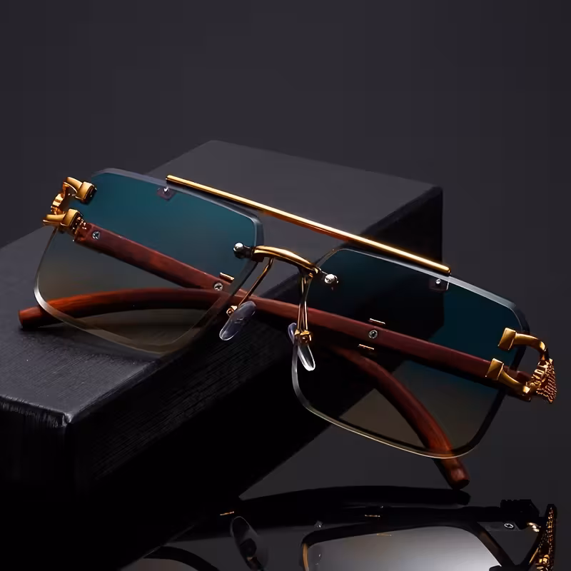 Vintage Double-Bridge Green Fashion Frameless Eyeglasses 