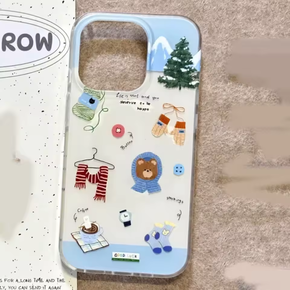 Ins Cute Winter Healing Illustration Snowman Cartoon Lucky Phone Case For iPhone
