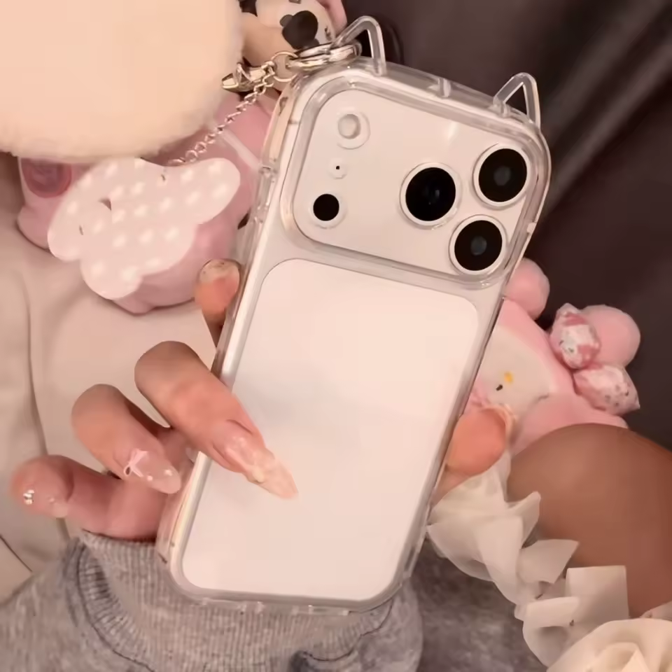 Fashion Clear 3D Cute Cat Ears Phone Case For iPhone