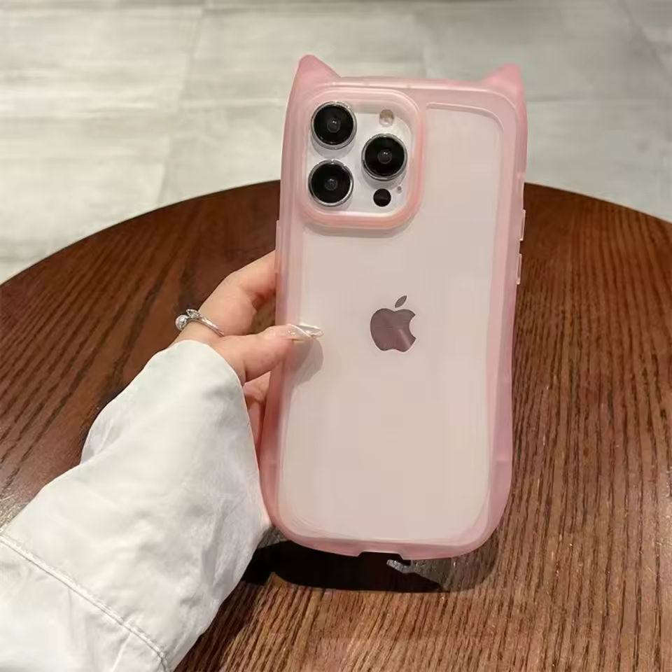 Korea Cute 3D Cat Ear Transparent Phone Case For iPhone