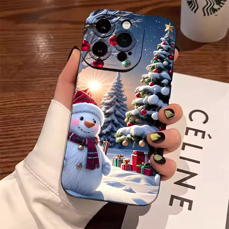 Creative Winter Cute Snowman Christmas Tree Pattern Case For iPhone