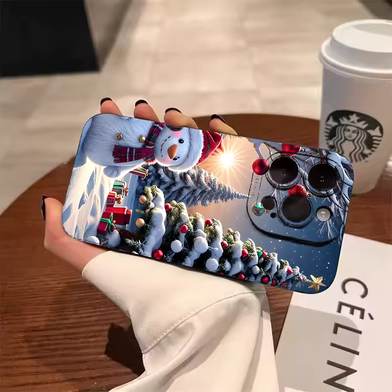 Creative Winter Cute Snowman Christmas Tree Pattern Case For iPhone