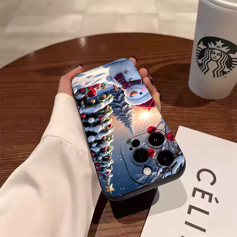 Creative Winter Cute Snowman Christmas Tree Pattern Case For iPhone