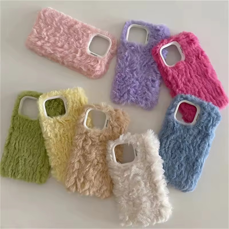 Cute Macaron Candy Color Winter Warm Plush Case For iPhone 