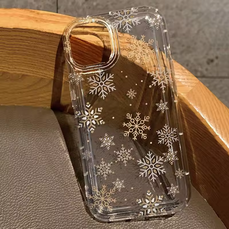Winter Golden Snowflake Print Clear Phone Case For iPhone