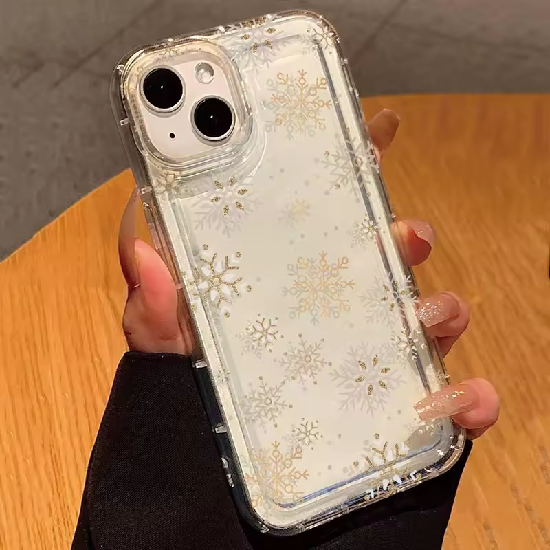 Winter Golden Snowflake Print Clear Phone Case For iPhone