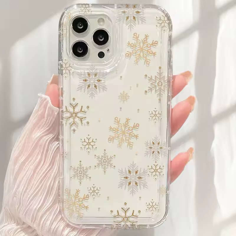 Winter Golden Snowflake Print Clear Phone Case For iPhone
