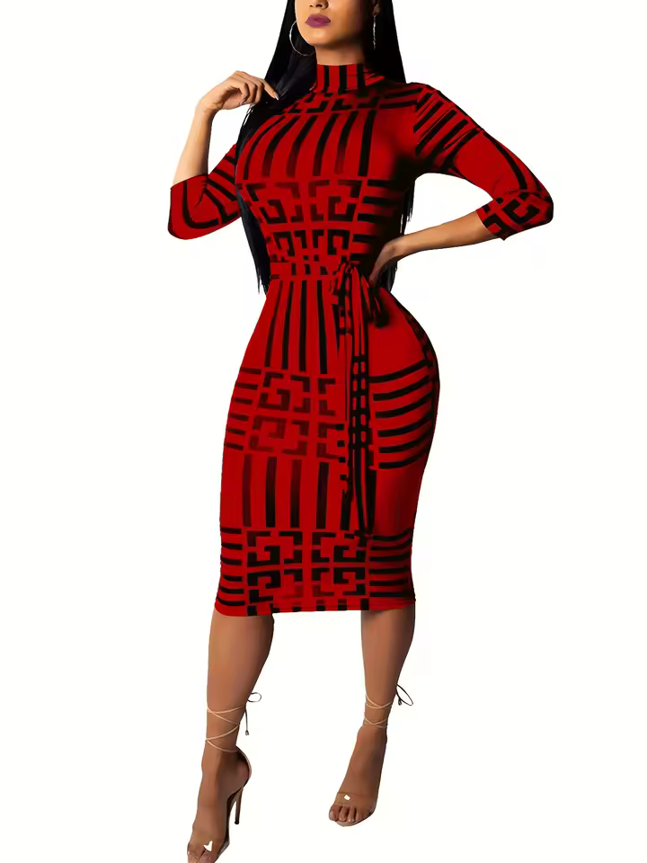 Fashion Women Spring Fall Elegant Dress Long Sleeve Sexy