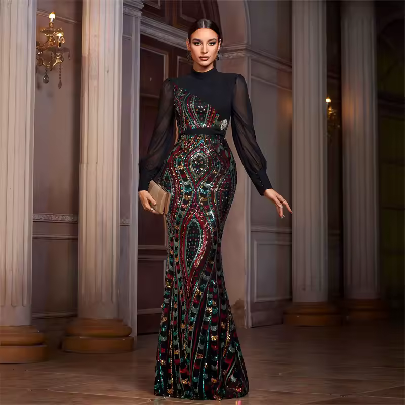 Women's Elegant Sequin One-Shoulder Multiple Colors Maxi Dress 