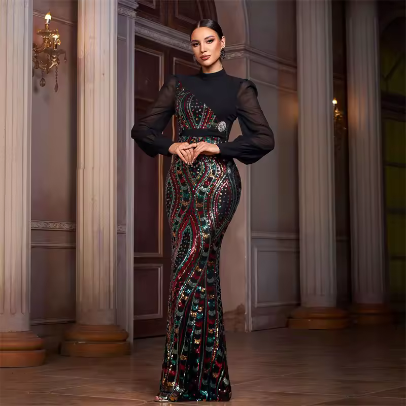 Women's Elegant Sequin One-Shoulder Multiple Colors Maxi Dress 