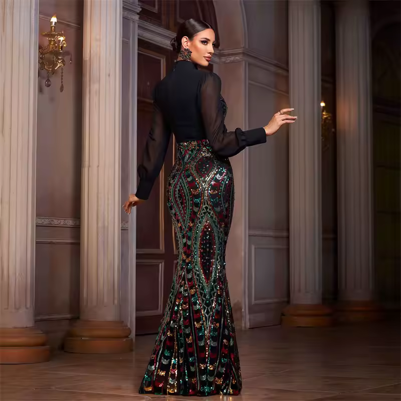Women's Elegant Sequin One-Shoulder Multiple Colors Maxi Dress 