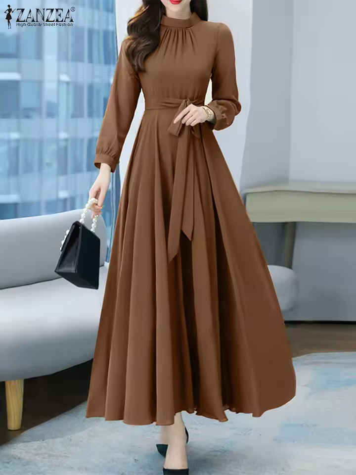  Women Long Sleeve A-line Sundress Spring Long Dress