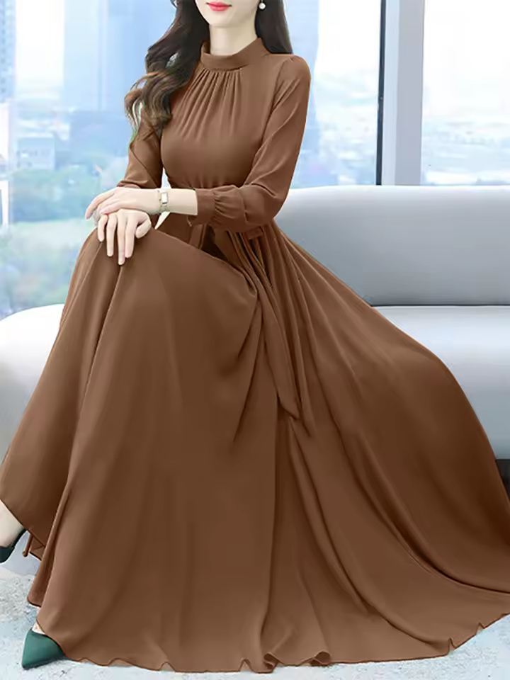  Women Long Sleeve A-line Sundress Spring Long Dress
