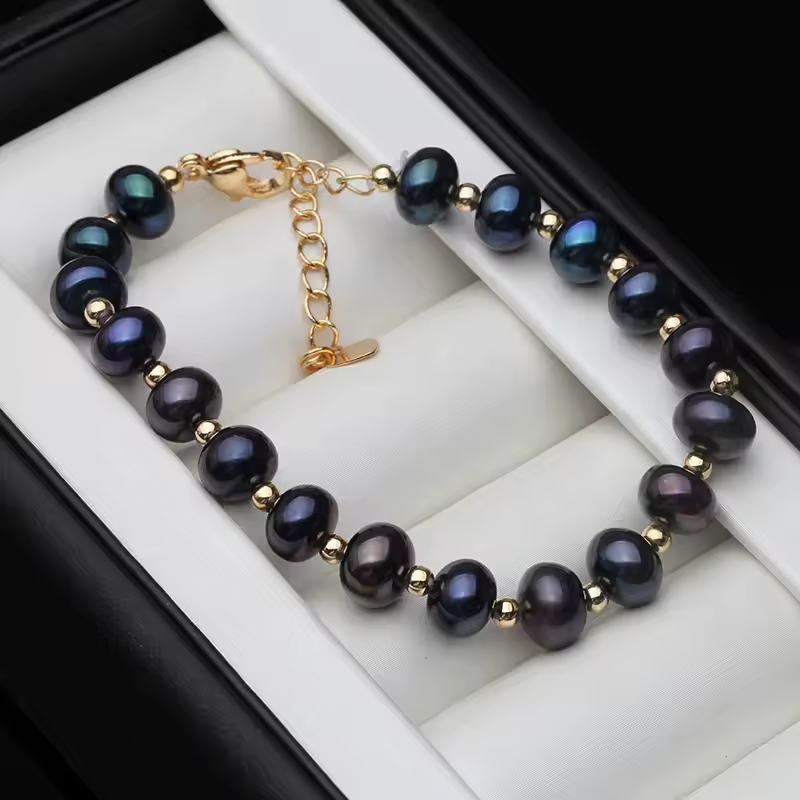 Real Natural Freshwater Black Pearl Bracelets Ladies 