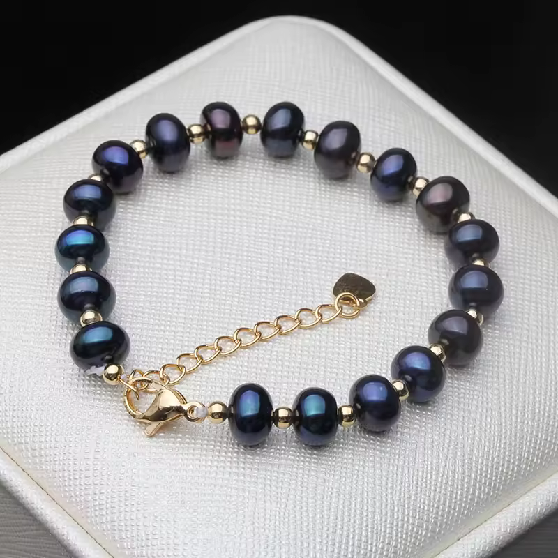 Real Natural Freshwater Black Pearl Bracelets Ladies 