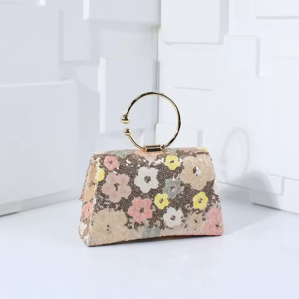 Women Shiny Sequins Handbag Colorful Flowers Party Clutch Purse Chain Shoulder Bags  