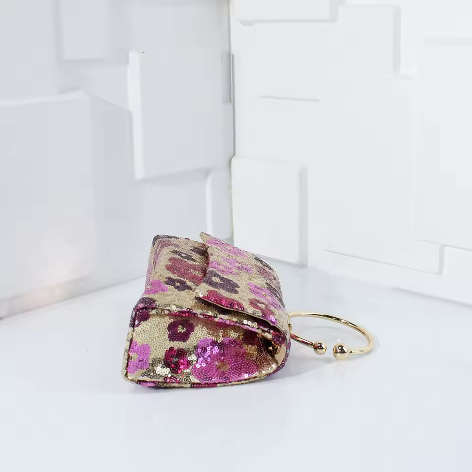 Women Shiny Sequins Handbag Colorful Flowers Party Clutch Purse Chain Shoulder Bags  