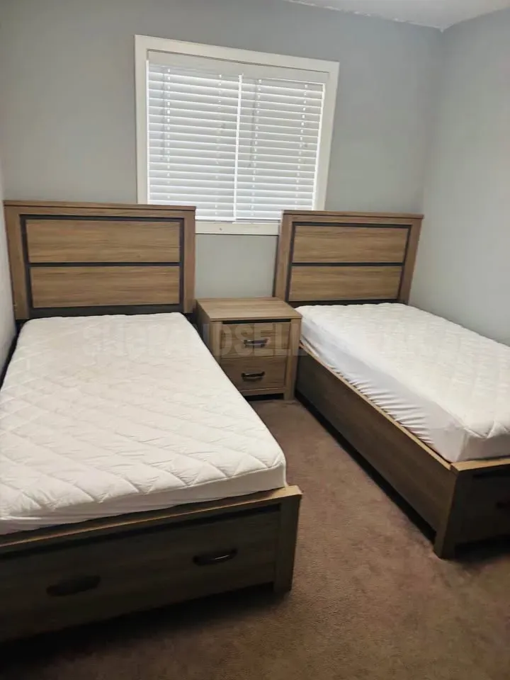 2 Twin size beds with drawers with night stand