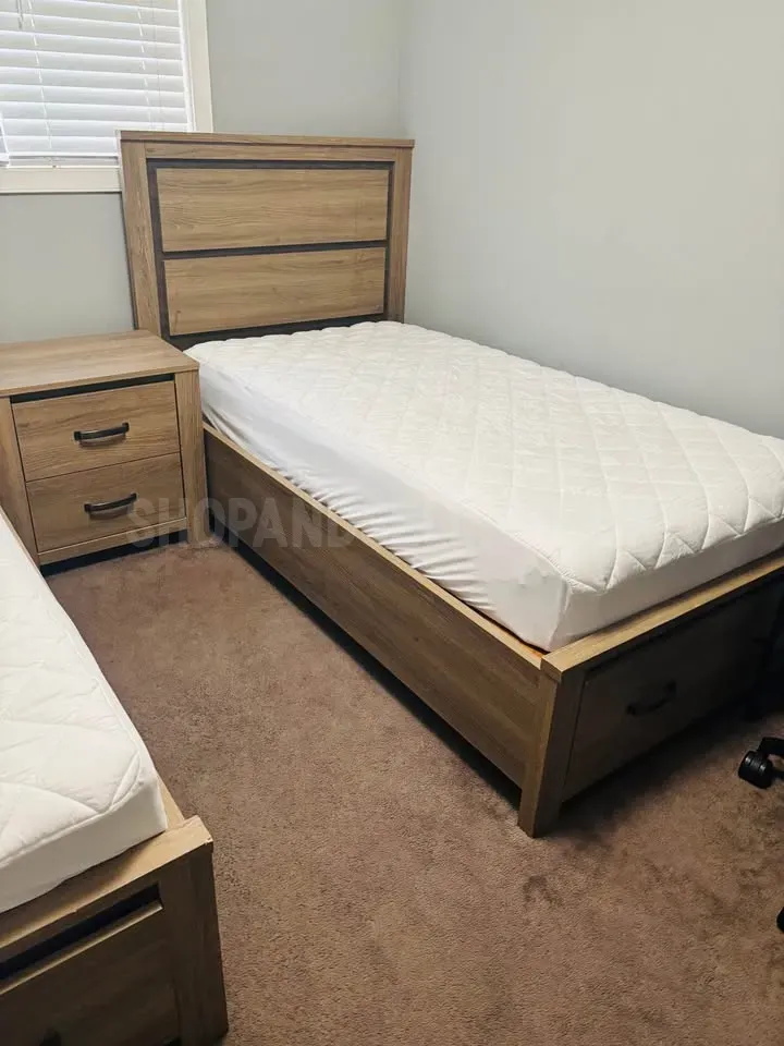 2 Twin size beds with drawers with night stand