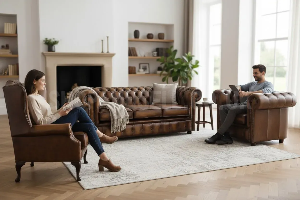 Chesterfield Leather Furniture Set – Antique Tan Finish