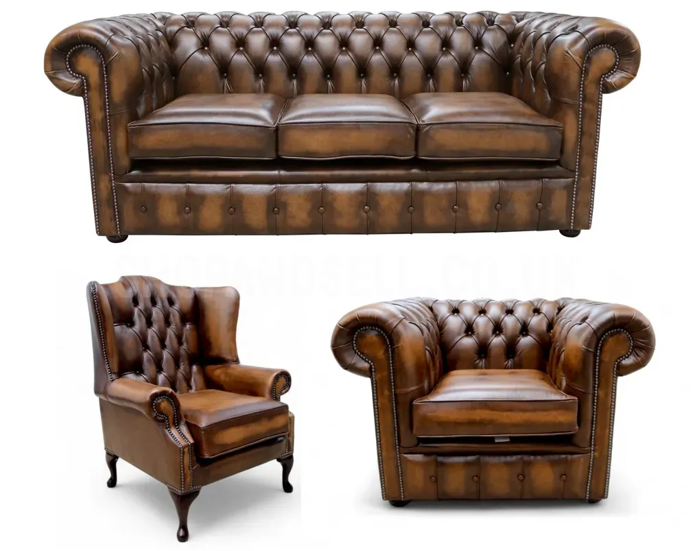 Chesterfield Leather Furniture Set – Antique Tan Finish