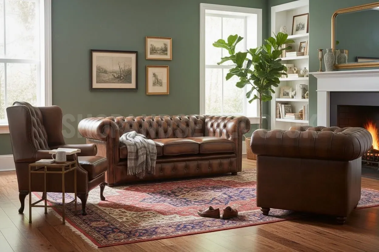 Chesterfield Leather Furniture Set – Antique Tan Finish
